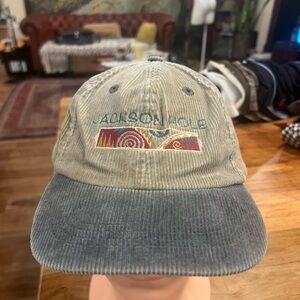 Jackson Hole Embroidered Corduroy Baseball Cap - Beige & Faded Blue